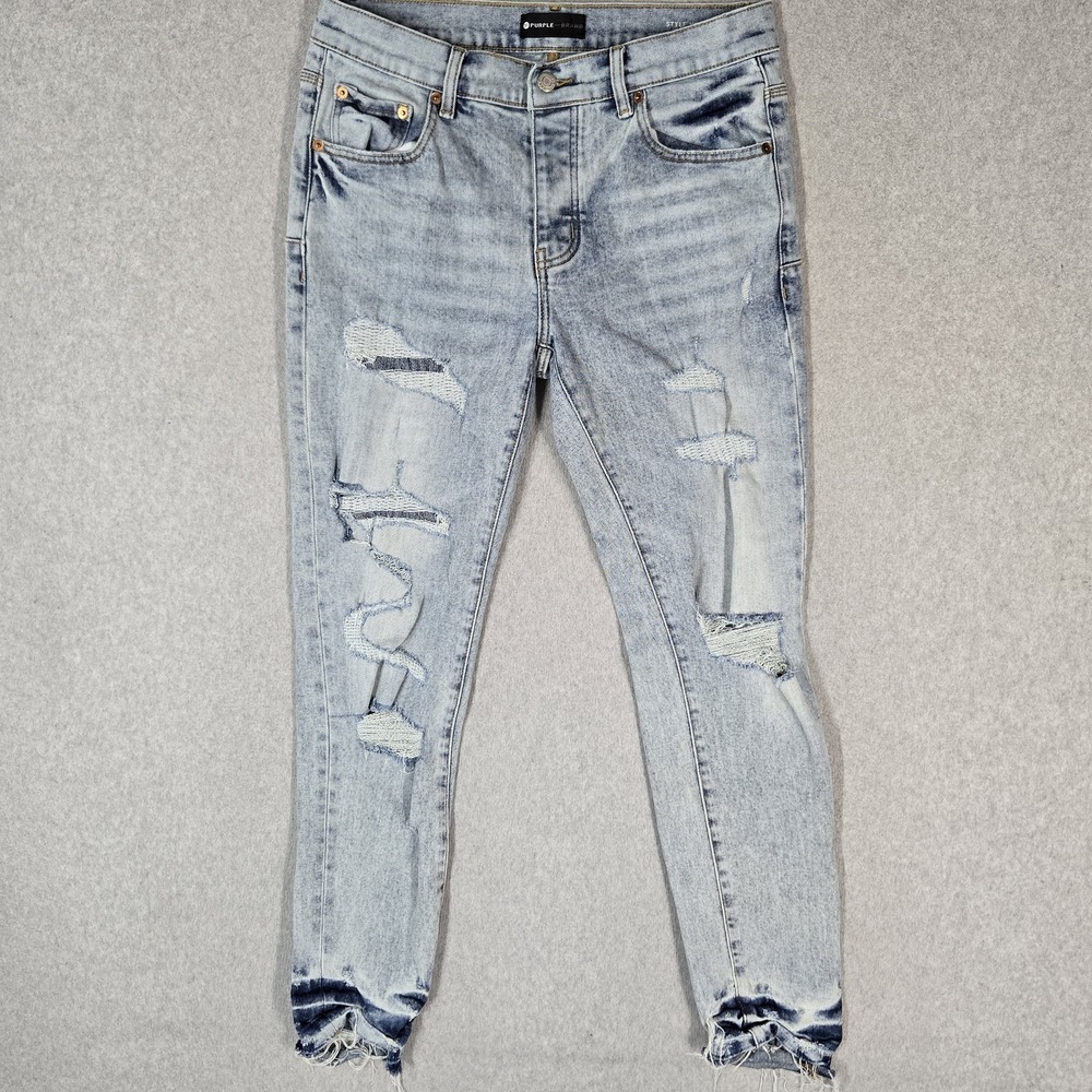 Purple Brand Men Jeans 32 Light Blue Denim P002 Dropped Fit Mid Rise Slim